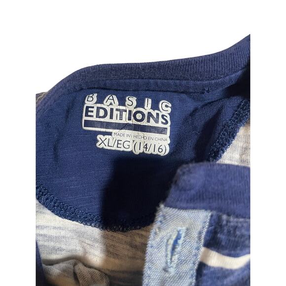 Boys blue and white striped long sleeve Henley shirt size XL 14/16 - Picture 4 of 5